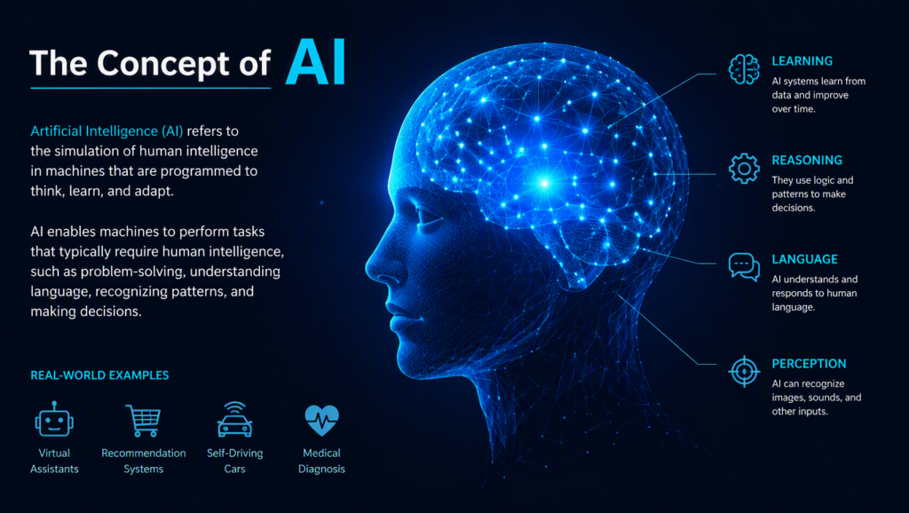 An infographic showing what is artificial intelligence and applications
